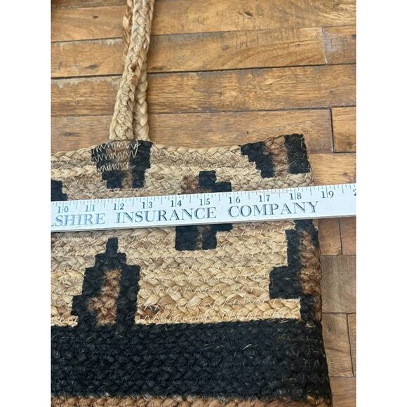 Unbranded Jute Tote Bag Large 20" Double Strap Shoulder Brown Striped 100% Jute - Picture 8 of 11